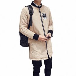 2017 Jaquetas de Inverno Quentes Homens Cott-casado Coreano Mens Lg Sólida Slim Rib Cuff Impresso Jaqueta Acolchoada Parka Roupas de Inverno Homens 27PK #