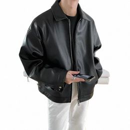 new Spring Autumn Cool Luxury Short Black Soft Light Pu Leather Jacket Men Zipper Casual Mens Jackets and Coats Fi 00tK#