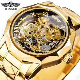 New Winner Polygonal Men's Mechanical Fashionable and Casual Hollow Through Bottom Automatic Watch