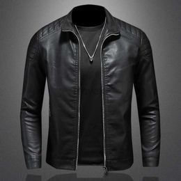 Men's Leather Faux Leather Mens Leather Clothing Fashion Slim Fit Zipper Leather Jacket Solid Casual Jacket Moto Biker Leather Coat Men Motorcycle Jacket 240330