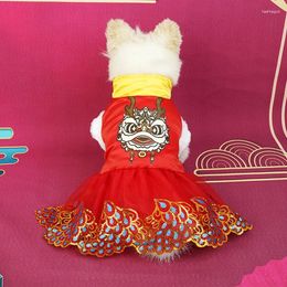 Dog Apparel Tang Suit Dress Chinese Year Festive Pet Clothing Fashion Sweater Cat Skirt Schnauzer Poodle Winter Clothes