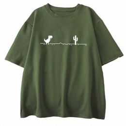 mosaic Game Cactus Little Dinosaur Mens Short Sleeve Cartos Casual Creativity T-Shirts Oversize Breathable Man Cott Clothing 22LX#