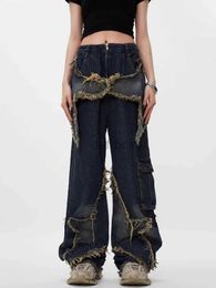 Женские джинсы 2024 Y2K Винтажные женские джинсы Корейская уличная одежда Oversize Star Эстетические прямые брюки Джинсы с широкими штанинами Брюки в стиле гранж Брюки S-3XL 24328