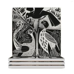 Table Mats Birds Scratchboard Ceramic Coasters (Square) For Drinks Set Cute Aesthetic Bulk