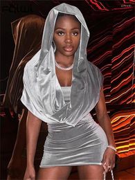 Work Dresses Habbris Fall Fashion Grey Hooded 2 Two Piece Skirt Set Party Festival Outfit For Women 2024 Strapless Sexy Wrap Velvet