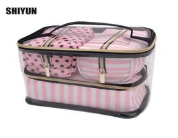 PVC Transparent Cosmetic Bag Organiser Travel Toiletry Bag Set Pink Beauty Case Makeup Case Beautician Vanity Necessaire Trip 21077522327