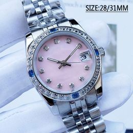 Kobiety oglądają 28 31 mm Pełny stal ze stali nierdzewnej Automatyczna mechaniczna diamentowa ramka Lumainous Waterproof Lady WristWatches Fashion Ubrania 318T