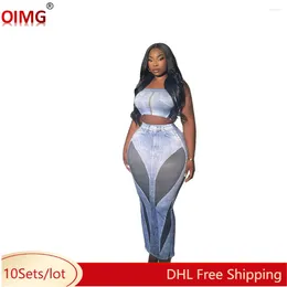 Work Dresses 10 Wholesale Summer Skirt Sets Women Spaghetti Straps Crop Top Long Two Piece Sexy Dress 2pc Suits Bulk Clothes 10683