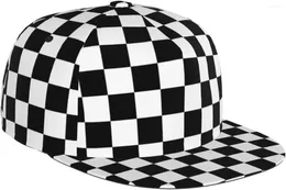 Ball Caps Black White Race Checkered Flag Pattern Flat Bill Hat Unisex Snapback Baseball Cap Hip Hop Style Visor Blank Adjust