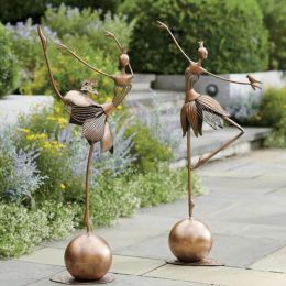 Decorations Metal Ballet Girl Sculpture Ornament Can Stand Upright Metal Garden Statues Gold/Red Dance Girl Ornaments Decoration Crafts