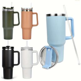 Reusable Insulated Stainless Steel Tumbler with Handle Straw Lid - Perfect for Men Women's Outdoor & Driving Needs