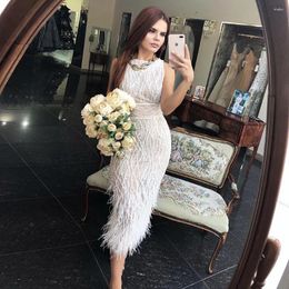 Party Dresses Serene Hill White Nude Midi Ankle Length Evening Dress With Feathers Beaded Elegant Gowns For Women Wedding DLA72076