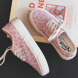 Casual Shoes Ladies Canvas 2024 Pink Leopard Print Vulcanised Flat Semi Drag