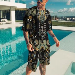 Mens Luxury Printed T-Shirt Set Sleeve Tracksuit Male 3D Floral Print Designer Clothing Summer Fashion Streetwear Retro Short 240318