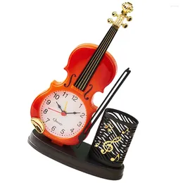 Table Clocks Alarm Desktop Pen Holder Violin Shape Tabletop Model Lifelike Small Festival Gift Decoration Student