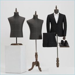 Mannequin 2Style Male Body Half Length Model Suit Trousers Rack Display Clothing Store Wood Dase Adjustable Height One Pie Drop De310C