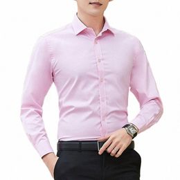 casual Brand Fi Men's Lg Sleeve Shirt Busin Pink White Shirt Male Large Size Slim Solid Colour Top Male J7Nx#