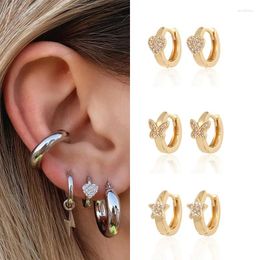 Hoop Earrings Heart Star Zircon With Butterfly Charms Gold Colour Ear Buckle For Women Korean Fashion Jewellery Wholesale KBE337