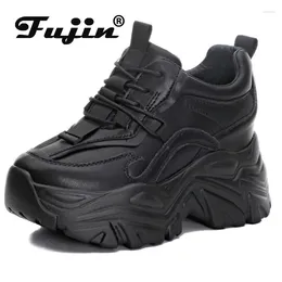 Casual Shoes Fujin 9cm Genuine Leather Women Platform Wedge Fashion Chunky Sneakers Spring Autumn Hidden Heels Summer Vulcanised