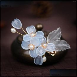 Hair Clips Barrettes Fairy Blue Flower Hairpins Side Pearls Headpieces Ancient Chinese Hairclips For Women Girls Hanfu Dress Jewellery D Otklc