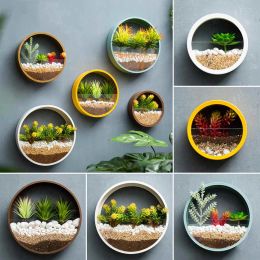 Pots Round Iron Wall Vase Home Living Room Hanging Basket Decorative Flower Pot Wall Decor Succulent Plant Planters Art Glass Vases