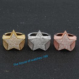 Five-pointed star Mens star ring Hip Hop trendy ring moissanite diamond 18k gold sterling silver cuban women ring