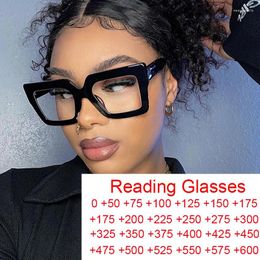 Sunglasses Oversized Black Square Reading Glasses Women Men Brand Big Frame Vintage Eyeglasses Optical Clear Vision Distance 0 - 6