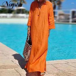 Casual Dresses Autumn Ladies Long Shirt Dress Fashion V-Neck Sleeve Straight Elegant Solid Colour Skinny Beach Vestidos