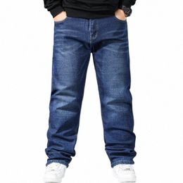 large Size 32-48 Winter Men's Jeans Fleece Warm Jeans Thicken Denim Pants Brand Man Pants Casual Straight Loose Trousers For Men 34Wm#