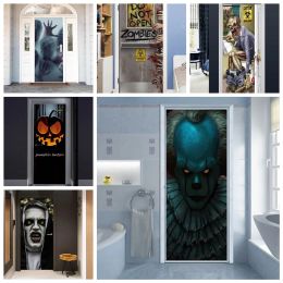 Stickers Creative Halloween Door Sticker Home Decor Creepy Nun Zombies 3D Vinyl Decal Modern Festival Door Wallpaper adesivo porta
