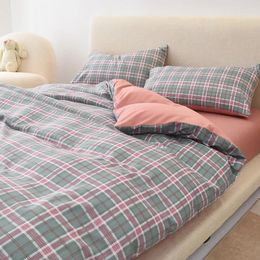 Bedding Sets Minimalist Plaid Washed Cotton Bed Four-piece Pillowcase Bedroom Decoration Duvet Sheets Linen Home Textile Student Dormitory