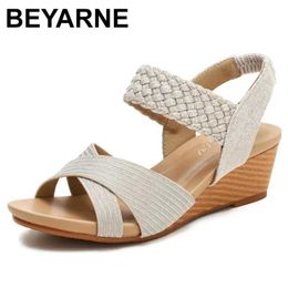 Sandals BEYARNE 2021 Womens Summer Shoes Elegant Women Wearing Roman Fashion Comfortable Wedge Large Size H240328