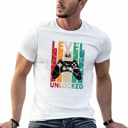 new Level 46 Unlocked,46 Birthday Gift T-Shirt graphic t shirts plain t-shirt funny t shirts plain t shirts men z12Z#