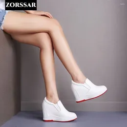 Casual Shoes Genuine Leather Women 7cm Platform Hidden Wedge Fashion Sneakers Spring Autumn White Vulcanized