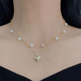 Fashionable and Unique Design Elegant and Exquisite Double Layer Pearl Love Pendant Necklace Womens Jewellery Wedding Party Premium Gift 240328
