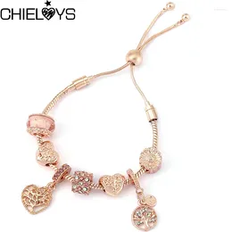 Charm Bracelets CHIELOYS Rose Gold Colour Life Of Tree Pendant With Fashion Heart Beads For Women Wife Jewellery Gift