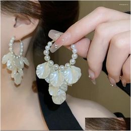 Dangle Chandelier Earrings Shell Petal Flower Hoop Elegant Party White Tassel Floral Big Earring Pearl Drop Ladies Delivery Jewelry Ot5Gv