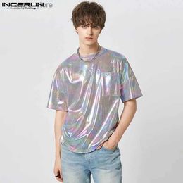 Men's T-Shirts 2023 Men T Shirt Shiny O-neck Short Sleeve Streetwear Loose Fashion Camisetas Summer Pockets Party Casual Tee Tops S-5XL24328