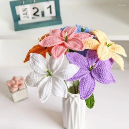 Decorative Flowers 1PC Finished Crochet Artificial Home Decor Hand Woven Cotton Birthday Gift Lily