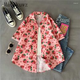 Women's Blouses Summer Strawberry Print Short-sleeved Shirt Women Retro Loose Simple Casual High Street Half-sleeved Shirts Female Clothes