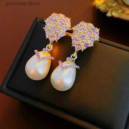 Charm Rhinestone Pearl Womens Earrings Elegant Water Drop Shape Silver Needle Drop Earring Light Luxury Jewellery Wholesale Y240328