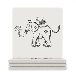 Table Mats Music Elephant Ceramic Coasters (Square) Black Kawaii Customized