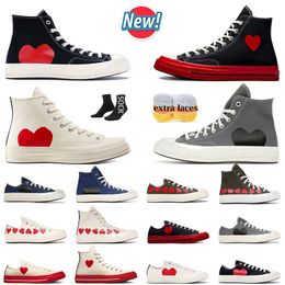 2024 Hot High Vintage Commes Des Garcons X 1970S Fashion Casual Canvas Shoes Women Men All Star Classic 70 Chucks Taylors Low Multi-Heart chaussures Flat Sneakers aaa+