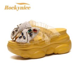 Slippers Flipped womens slippers super high heels platform shoes comfortable rubber wedge sandals summer H240328