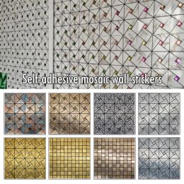 Stickers European Style Metal Mosaic Wall Sticker Selfadhesive Wall Tile Backsplash Living Room TV Background Wall Decor Mosaic Stick