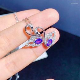 Pendants Style 925 Silver Inlaid Natural Tanzanite Chain Row Women's Necklace Finely Luxurious And Bright
