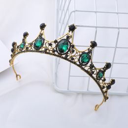 Headpieces Vintage Crown New Alloy Green Diamond Crown Noble Bride Crystal Headwear Wholesale