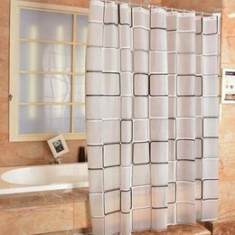 Shower Curtains Mouldproof Plastic PEVA Curtain Transparent Square Grid Hanging Waterproof Bathroom Dry And Wet Separation
