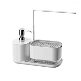 Liquid Soap Dispenser Multifunctional Dish Set 3-in-1 Detachable Pump Dispensing Non-scratch Brush Holder