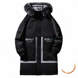 2021 Winter Lg Hooded Jacket Men's Korean Versi Trend Cott-padded Coats Teenagers Down Fur Collar Printed Coat Drop Ship a52z#